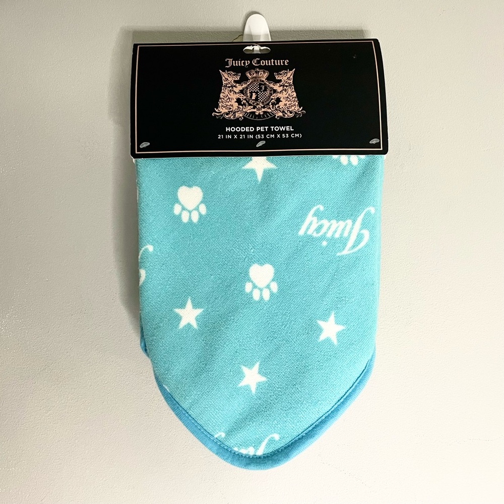 JUICY COUTURE Paws & Stars Microfiber Hooded Pet Towel Bath Blanket NWT